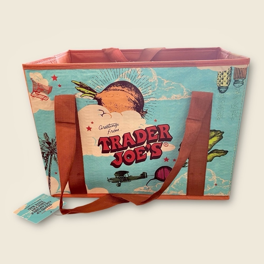 Trader Joe’s Stand-Up Collapsible Grocery Tote Bag, Holds 6 Gallons, Stu…